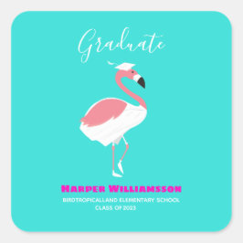 Roze Flamingo Bright Blue Afstuderen Vierkante Sticker