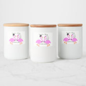 Roze Flamingo bruid & bruidegom gepersonaliseerd Voedselcontainer Etiket (Flessen)