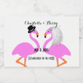 Roze Flamingo bruid & bruidegom gepersonaliseerd Voedselcontainer Etiket (Enkel label)