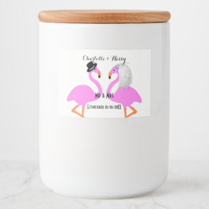 Roze Flamingo bruid & bruidegom gepersonaliseerd Voedselcontainer Etiket