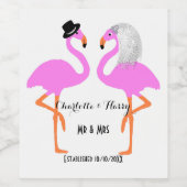 Roze Flamingo bruid & bruidegom gepersonaliseerd Wijn Etiket (Enkel label)