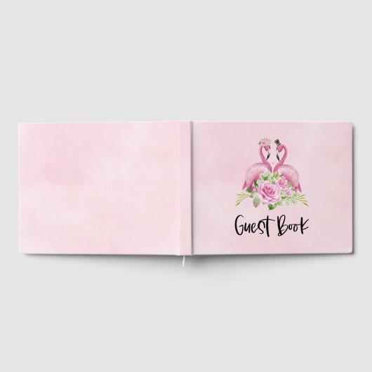 Roze Flamingo bruid en bruidegom bruiloft Gastenboek (Volledig)