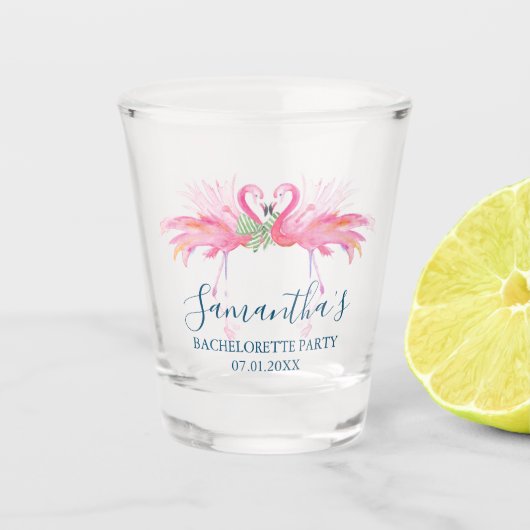 Roze Flamingo Bruidsfeestcadeau Idee Shot Glas (Voorkant)