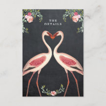 roze flamingo bruiloft details informatiekaart