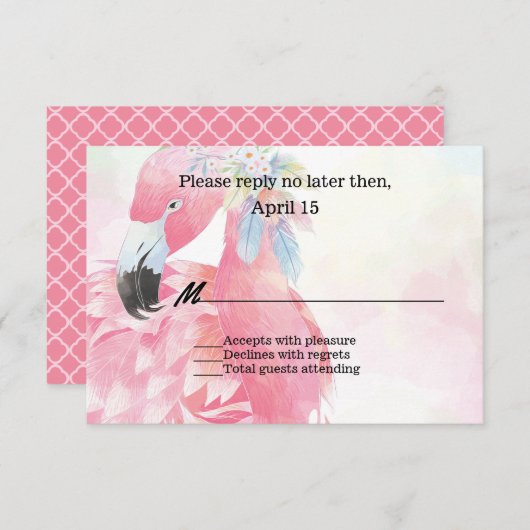 Roze Flamingo Bruiloft RSVP Kaart (Voorkant / Achterkant)