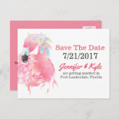 Roze Flamingo Bruiloft Save The Date Briefkaart (Voorkant / Achterkant)