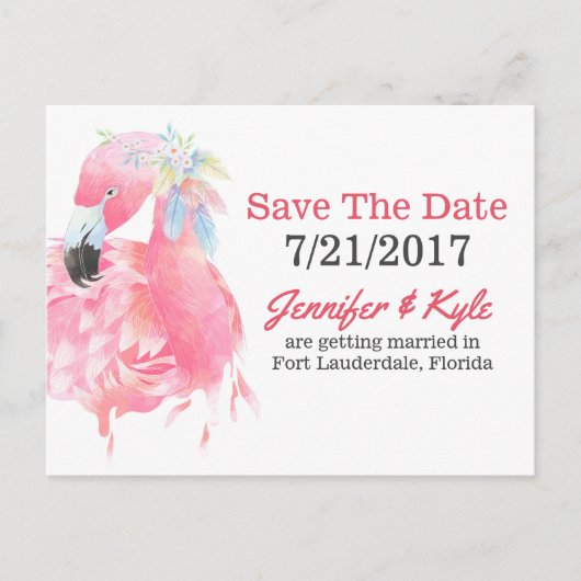 Roze Flamingo Bruiloft Save The Date Briefkaart (Voorkant)