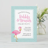 Roze Flamingo Bubbly Verjaardagsbrunch Kaart (Staand voorkant)