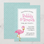 Roze Flamingo Bubbly Verjaardagsbrunch Kaart (Voorkant / Achterkant)