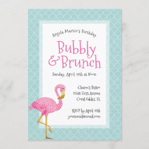 Roze Flamingo Bubbly Verjaardagsbrunch Kaart