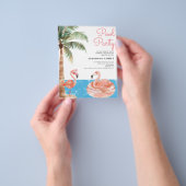 Roze Flamingo Budget Pool Party uitnodiging Flyer (Hand)