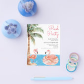 Roze Flamingo Budget Pool Party uitnodiging Flyer (Enkel)