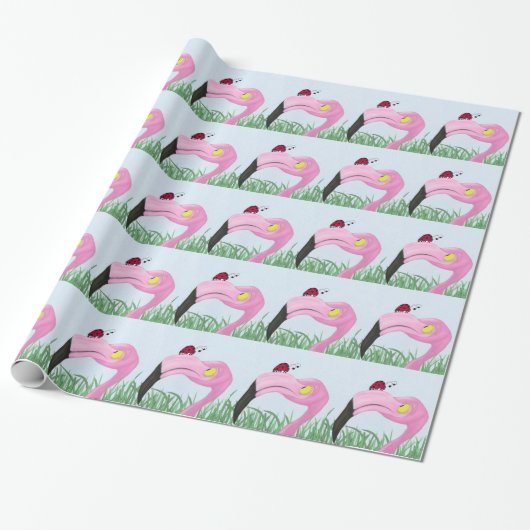  roze flamingo cadeaupapier (Uitgerold)