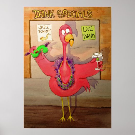 Roze Flamingo Celebrate Party Whimsical Bird Poster (Voorkant)