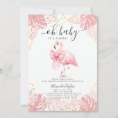 Roze Flamingo Coquette Tropical Girl Baby shower Kaart (Voorkant)