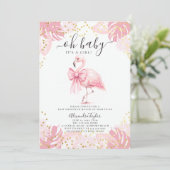 Roze Flamingo Coquette Tropical Girl Baby shower Kaart (Staand voorkant)