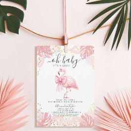 Roze Flamingo Coquette Tropical Girl Baby shower Kaart