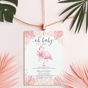 Roze Flamingo Coquette Tropical Girl Baby shower Kaart