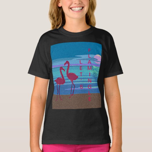 Roze Flamingo Couple bij Sunset Girl's T-Shirt (Voorkant)