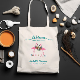 Roze Flamingo Couple Weddenschap Welkomsttas Tote Bag