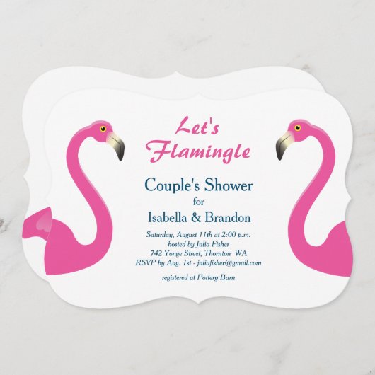 Roze flamingo Couple's Shower Invitation Kaart (Voorkant / Achterkant)