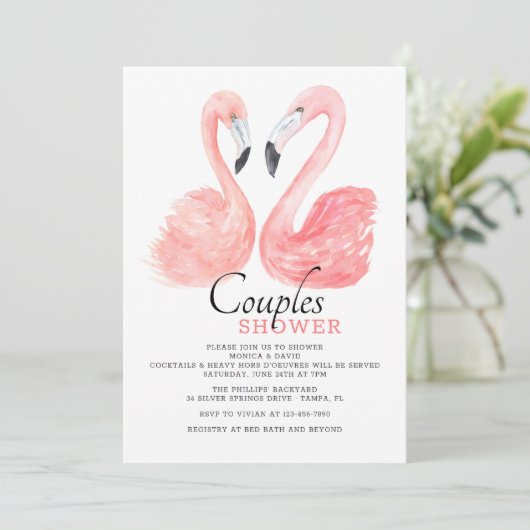 Roze flamingo Couples Shower Invitation Kaart (Staand voorkant)