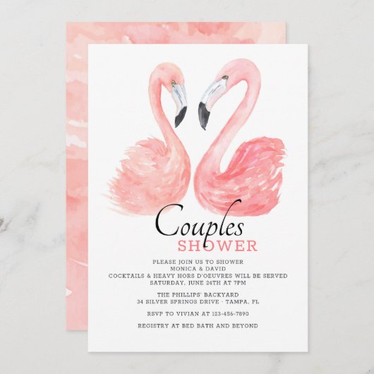 Roze flamingo Couples Shower Invitation Kaart (Voorkant / Achterkant)