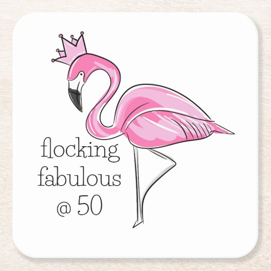 Roze Flamingo Crown Flocking Fabulous bij Fifty Kartonnen Onderzetters (Voorkant)