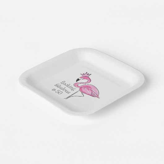 Roze Flamingo Crown Flocking Fabulous bij Fifty Papieren Bordje (Gebogen)