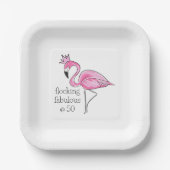 Roze Flamingo Crown Flocking Fabulous bij Fifty Papieren Bordje (Voorkant)