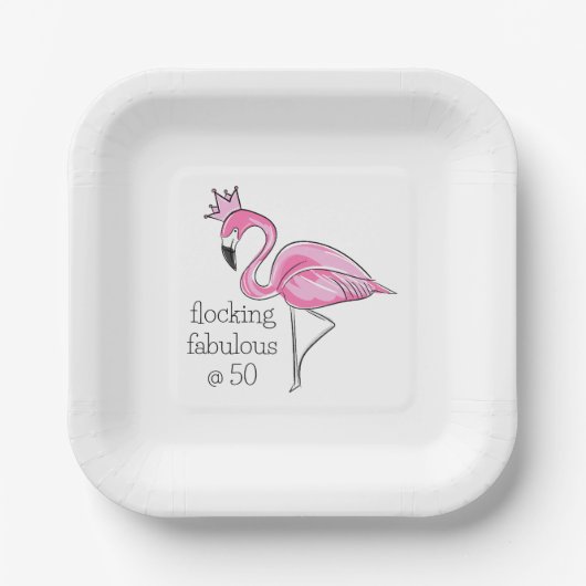 Roze Flamingo Crown Flocking Fabulous bij Fifty Papieren Bordje (Voorkant)