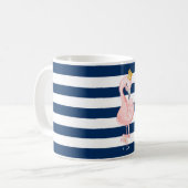 Roze Flamingo, Crown Navy Blue Stripes Koffiemok (Voorkant links)