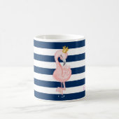 Roze Flamingo, Crown Navy Blue Stripes Koffiemok (Center)