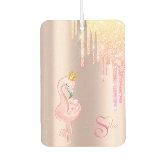 Roze Flamingo Crown, Roos Gold, Glitter Drivers Luchtverfrisser (Voorkant)