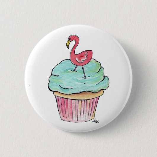 Roze Flamingo Cupcake Retro Dessert! Ronde Button 5,7 Cm (Voorkant)