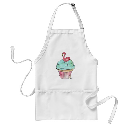 Roze Flamingo Cupcake Retro Dessert! Standaard Schort (Voorkant)