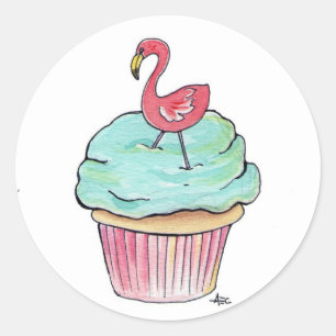 Roze Flamingo Cupcake Ronde Sticker