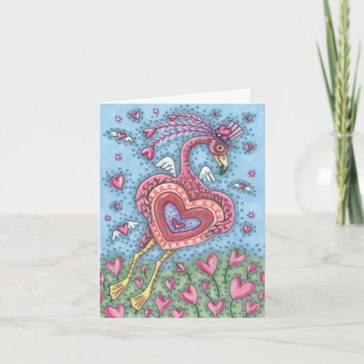 ROZE FLAMINGO CUPID VALENTIJN OPMERKING KAART *Aan (Voorkant)