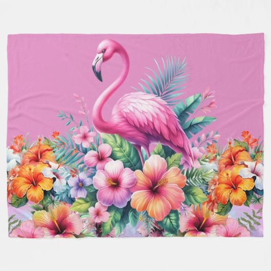 Roze Flamingo Custom Fleece Warm Gezellige Deken (Voorkant (Horizontaal))