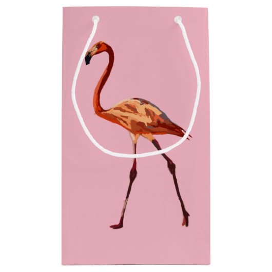 Roze Flamingo Custom Gift Bag - Klein, glanzend Klein Cadeauzakje (Achterkant)