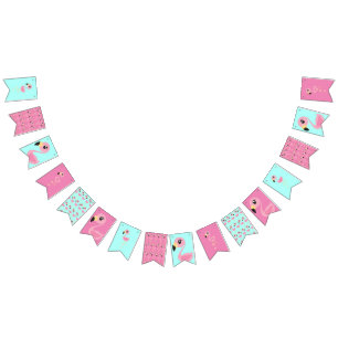 Roze Flamingo Cute Happy 1st Birthday Vlaggetjes