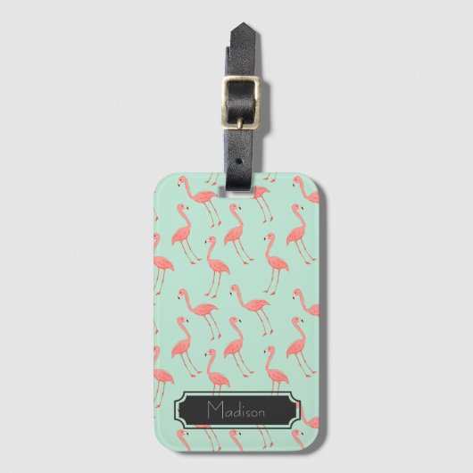 Roze Flamingo Cute Pattern | Jouw namen toevoegen Bagagelabel (Voorkant (verticaal))