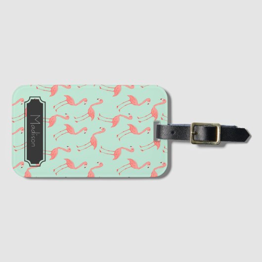Roze Flamingo Cute Pattern | Jouw namen toevoegen Bagagelabel (Voorkant (horizontaal))