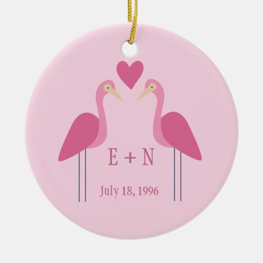  Roze Flamingo Cute Wedding Jubileum Gift Keramisch Ornament (Voorkant)