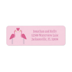 Roze Flamingo Cute Wedding Return-adres Etiket