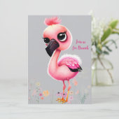 Roze Flamingo Dames Brunch Uitnodiging (Staand voorkant)