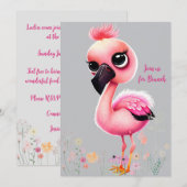 Roze Flamingo Dames Brunch Uitnodiging (Voorkant / Achterkant)