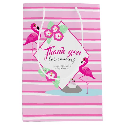 Roze flamingo dank u baby shower geschenktas medium cadeauzakje (Voorkant)