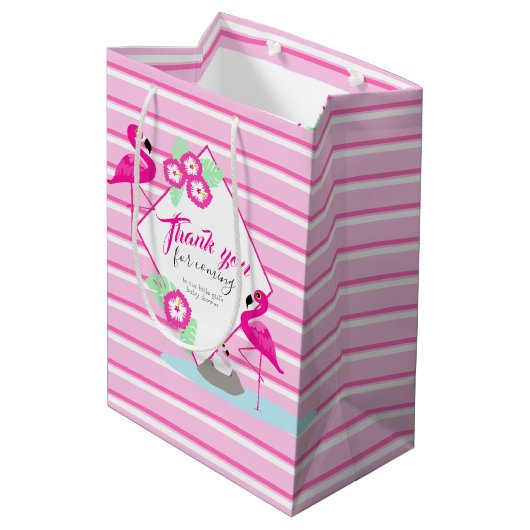 Roze flamingo dank u baby shower geschenktas medium cadeauzakje (Achterkant Gekanteld)