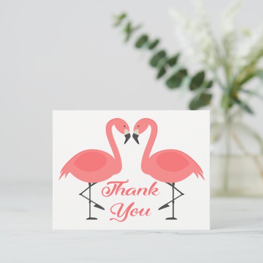 Roze Flamingo Dank u Tropische Bruiloft Liefde Briefkaart (Staand voorkant)